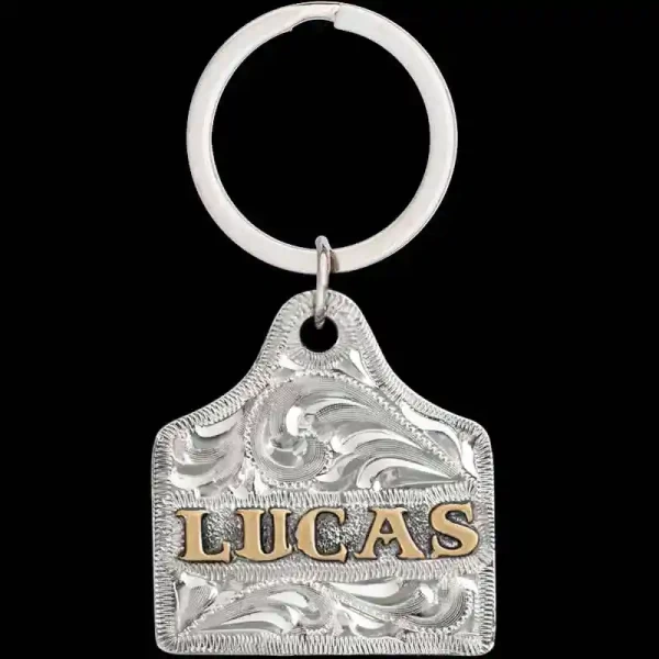 "Dogs need bling too! Our Max Custom Dog Tag is a simple, yet versatile design. This Dog Tag is crafted on a hand-engraved, German Silver base with a natural finish. The Jeweler's Bronze letters can be customized with any name or number. 

Size: 1.